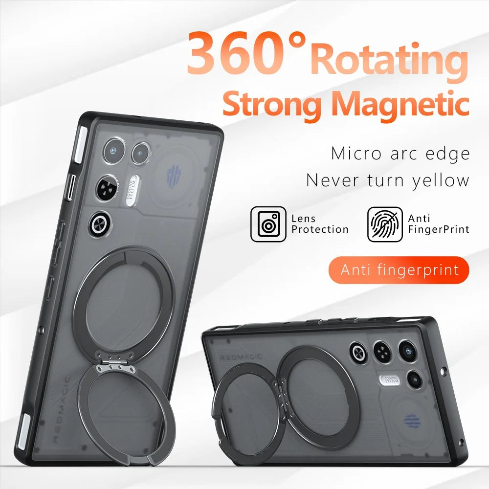 For ZTE nubia RedMagic 11 Air 5G Matte Skin-touch Magnetic Case 360° Rotating Kickstand Shockproof TPU + PC Phone Cover - Transparent Black - 2
