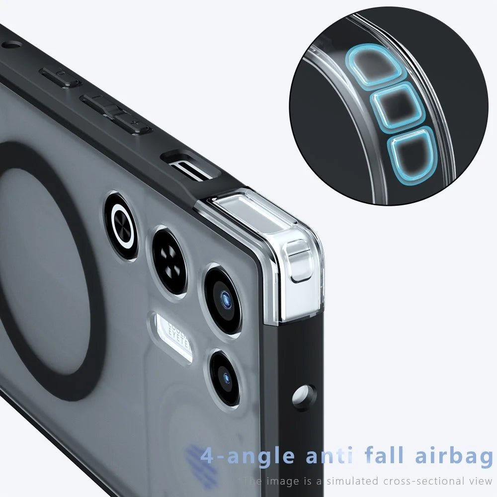 For ZTE nubia RedMagic 11 Air 5G Matte Skin-touch Magnetic Case 360° Rotating Kickstand Shockproof TPU + PC Phone Cover - Transparent Black - 4