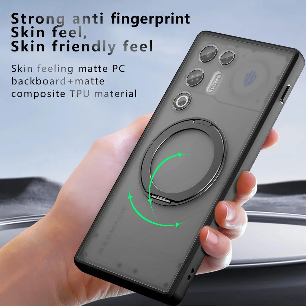 For ZTE nubia RedMagic 11 Air 5G Matte Skin-touch Magnetic Case 360° Rotating Kickstand Shockproof TPU + PC Phone Cover - Transparent Black - 7