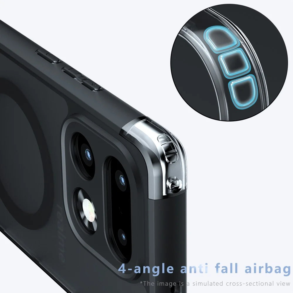 For Realme 16 Pro+ 5G Matte Skin-touch Magnetic Case 360° Rotating Kickstand Shockproof TPU + PC Phone Cover - Transparent Black - 4