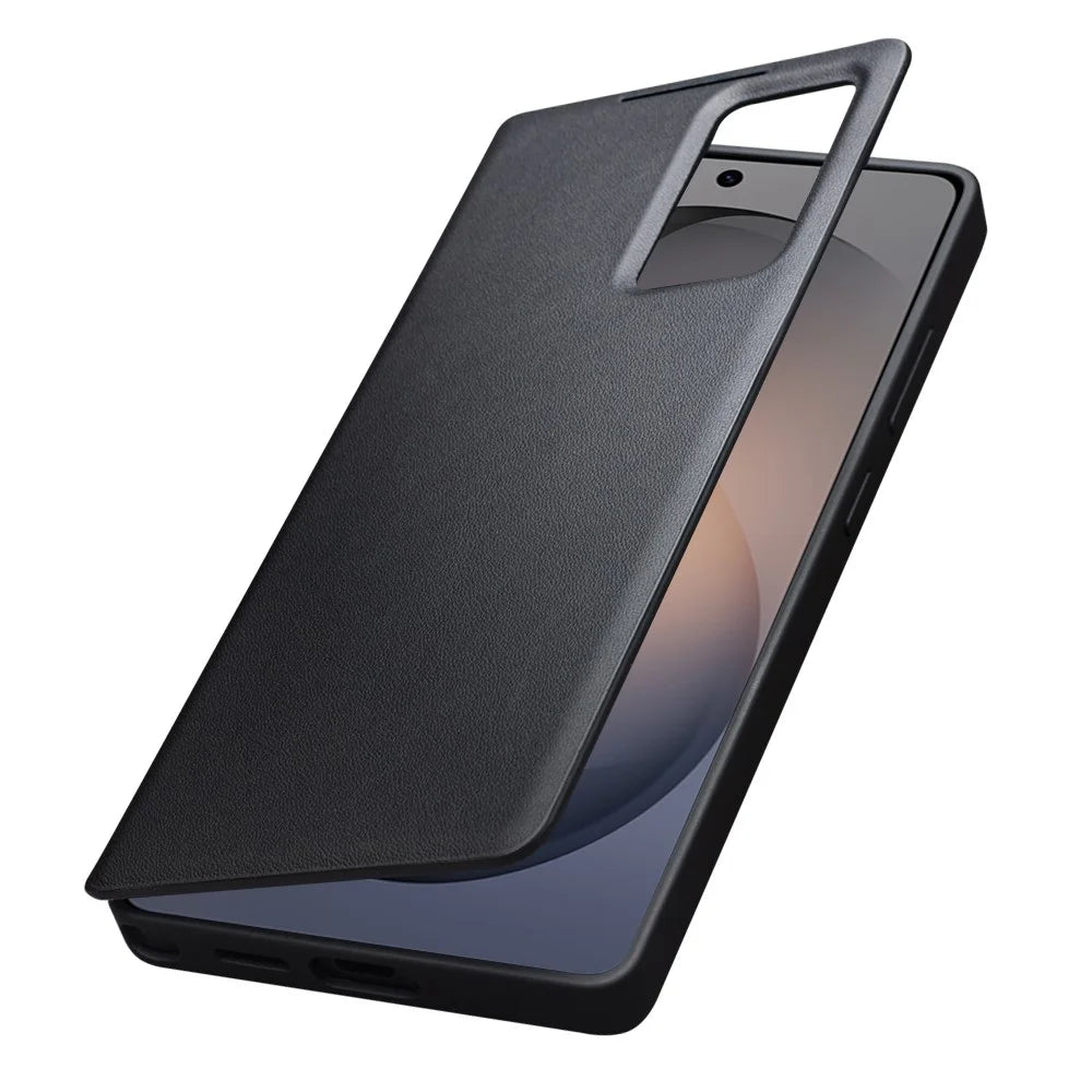 QIALINO For Samsung Galaxy S26+ Case View Window Genuine Cow Leather Flip Phone Cover (APP Version) - Black - 3
