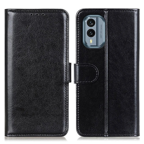 Shockproof Phone Case for Nokia X30 5G, Wallet Phone Case Magnetic Clasp Crazy Horse Texture PU Leather Flip Cover - Black - 1