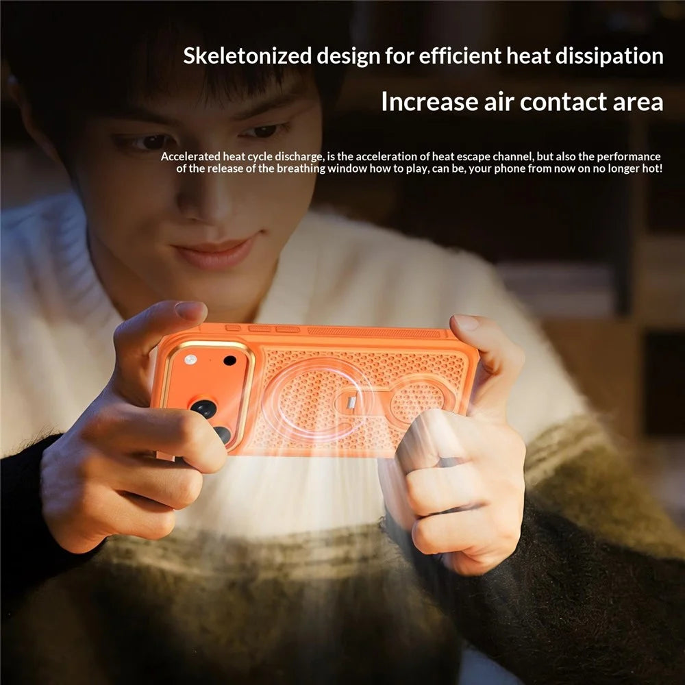For iPhone 17 Pro Max Magnetic Case with 360° Rotating Ring Kickstand Heat Dissipation Honeycomb PC TPU Cover Compatible with Magsafe - Orange - 4