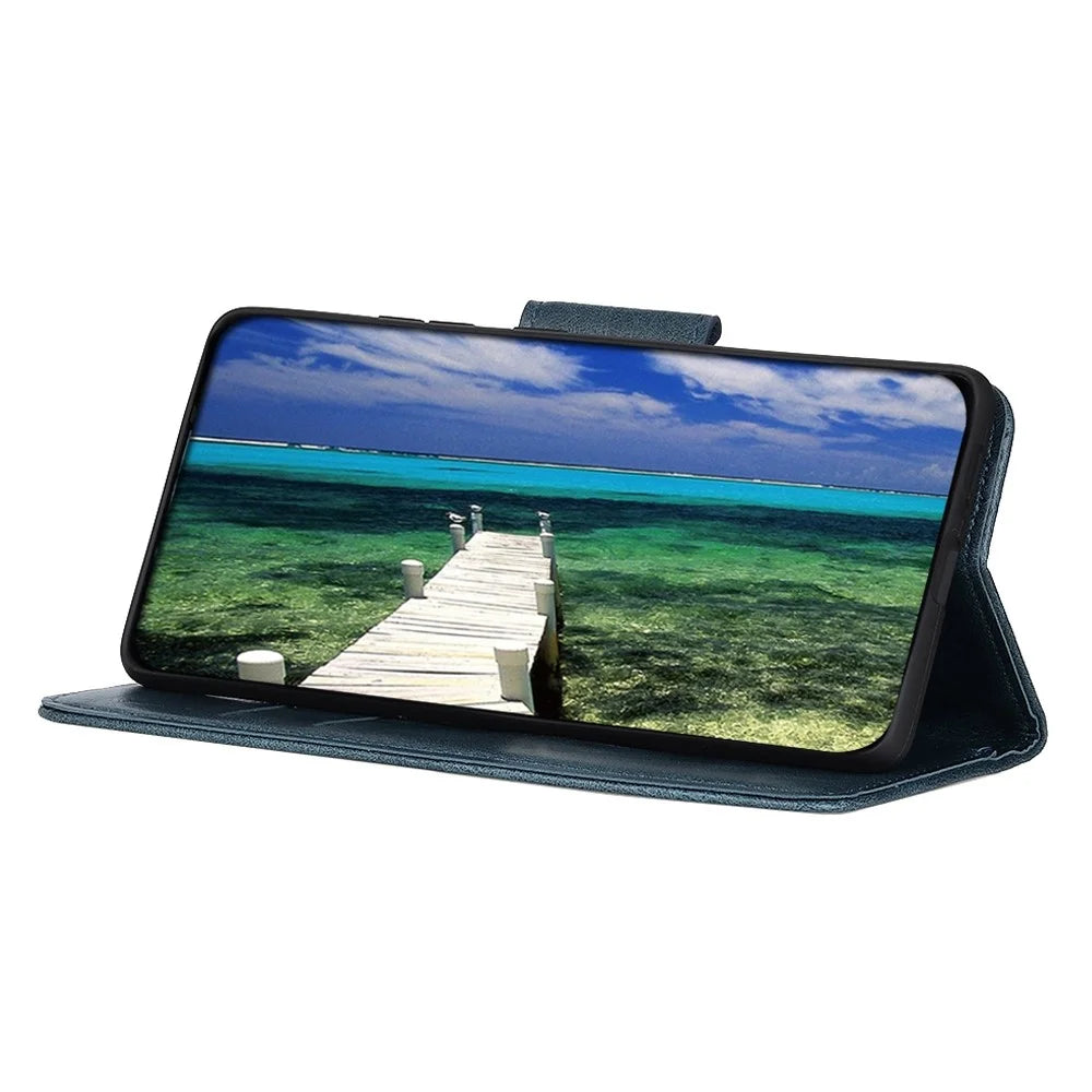 For Samsung Galaxy A54 5G Scratch Resistant Crazy Horse Texture Phone Stand Case PU Leather + TPU Wallet Protective Phone Cover - Blue - 2