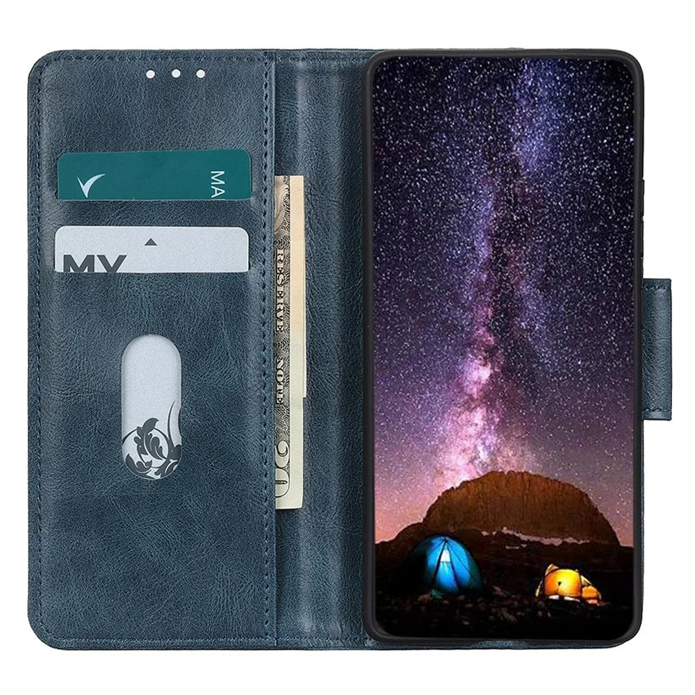 For Samsung Galaxy A54 5G Scratch Resistant Crazy Horse Texture Phone Stand Case PU Leather + TPU Wallet Protective Phone Cover - Blue - 3