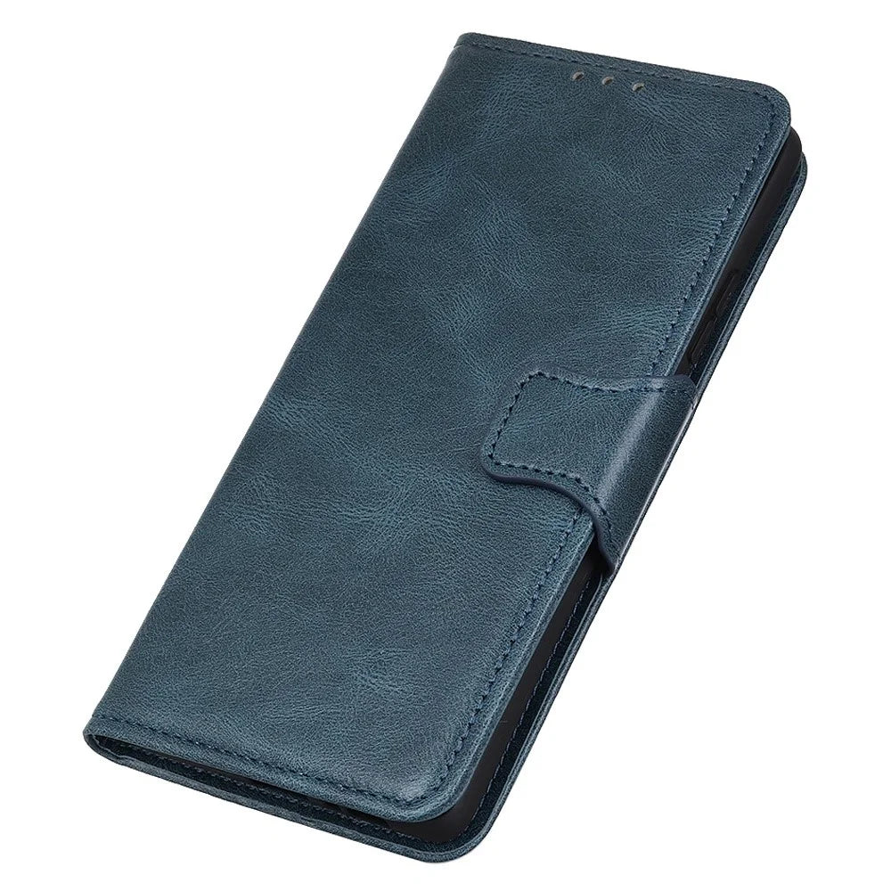 For Samsung Galaxy A54 5G Scratch Resistant Crazy Horse Texture Phone Stand Case PU Leather + TPU Wallet Protective Phone Cover - Blue - 6