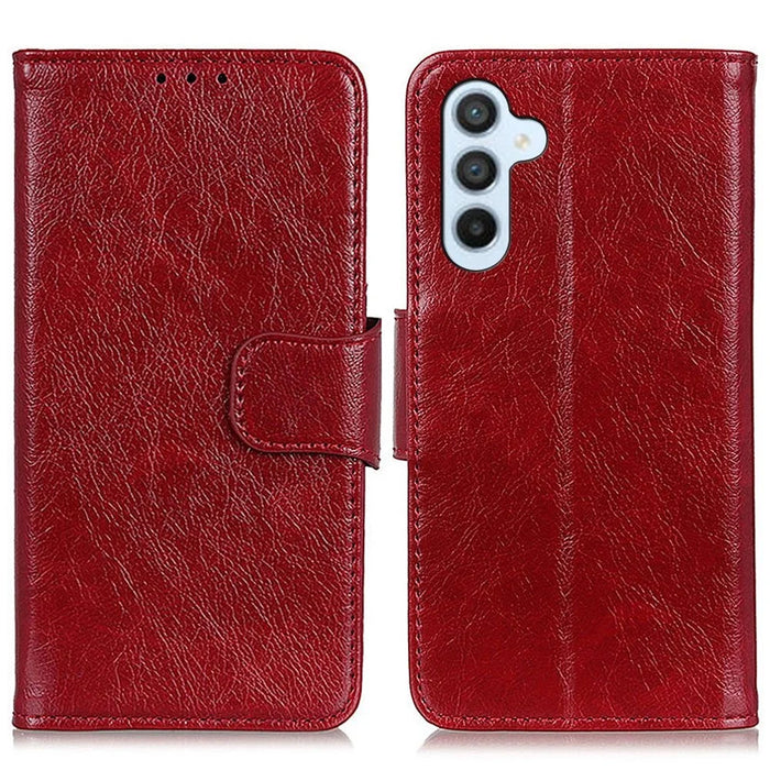 For Samsung Galaxy A54 5G Nappa Texture Split Leather Phone Case Viewing Stand Wallet Cell Phone Cover - Red - 1