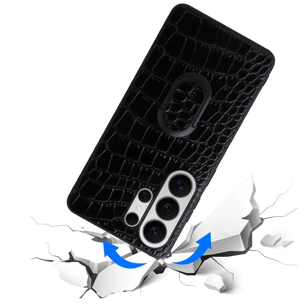 For Samsung Galaxy S25 Ultra Case Kickstand Leather + TPU + PC Phone Back Cover - Crocodile Texture - 5