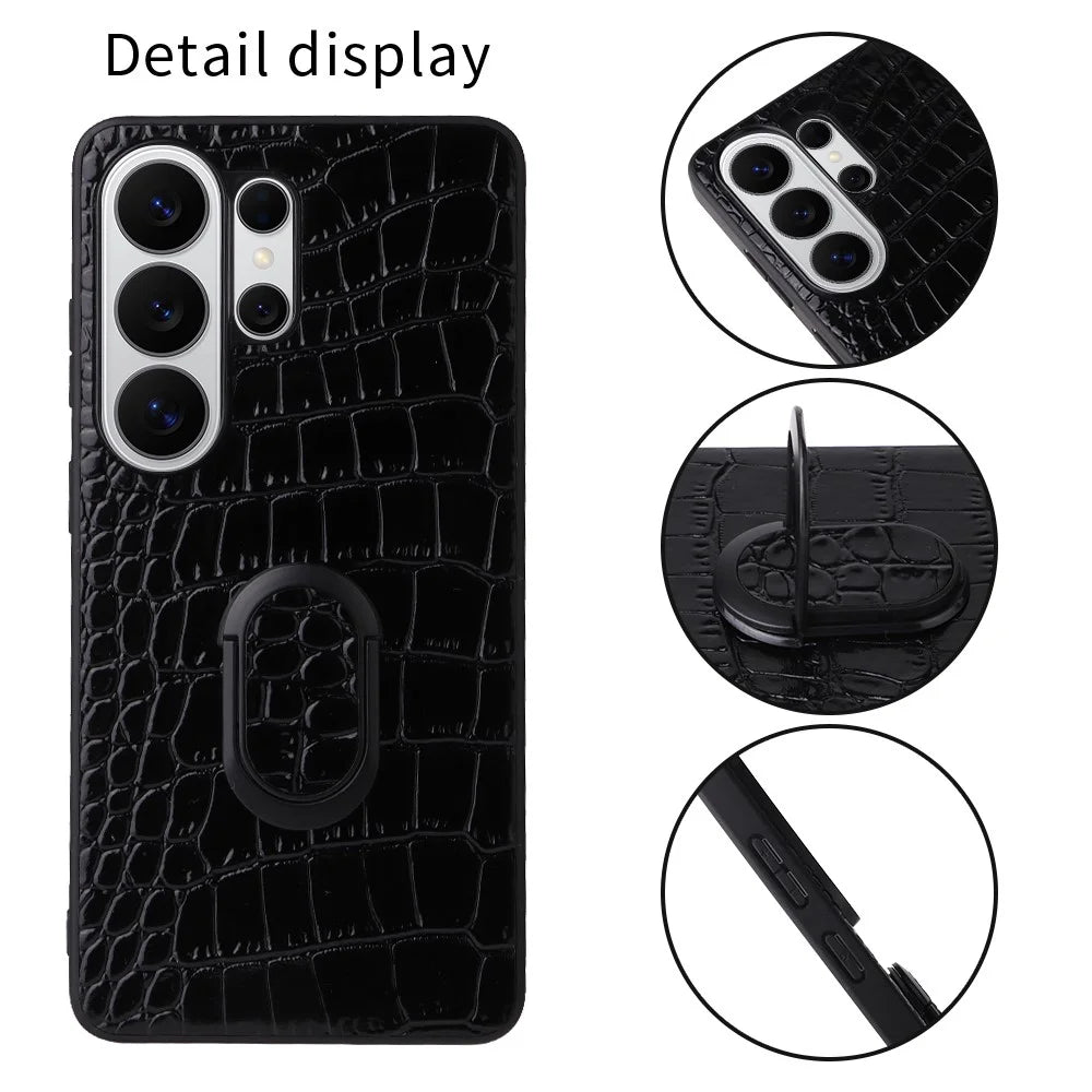 For Samsung Galaxy S25 Ultra Case Kickstand Leather + TPU + PC Phone Back Cover - Crocodile Texture - 6