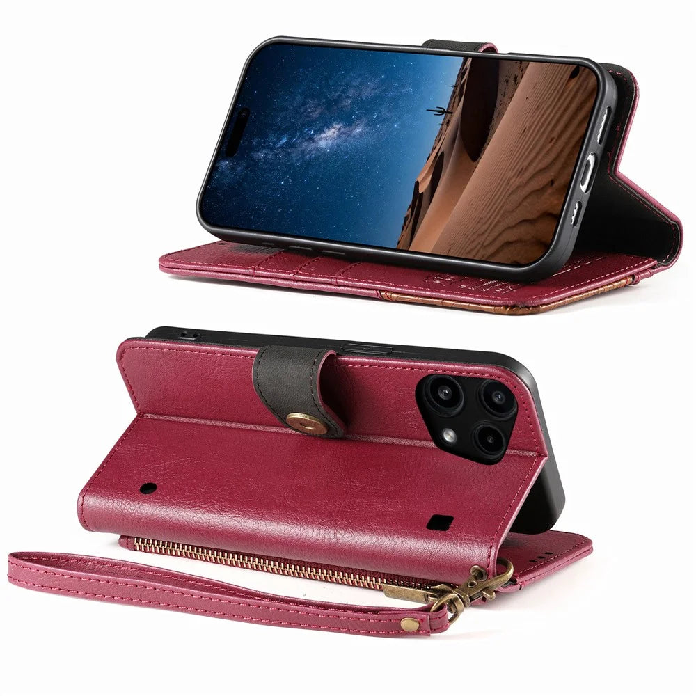 For Nothing Phone (3a) Lite 5G Case Color Splicing TPU PU Leather Flip Shockproof Phone Cover with Wrist Strap - Red - 3