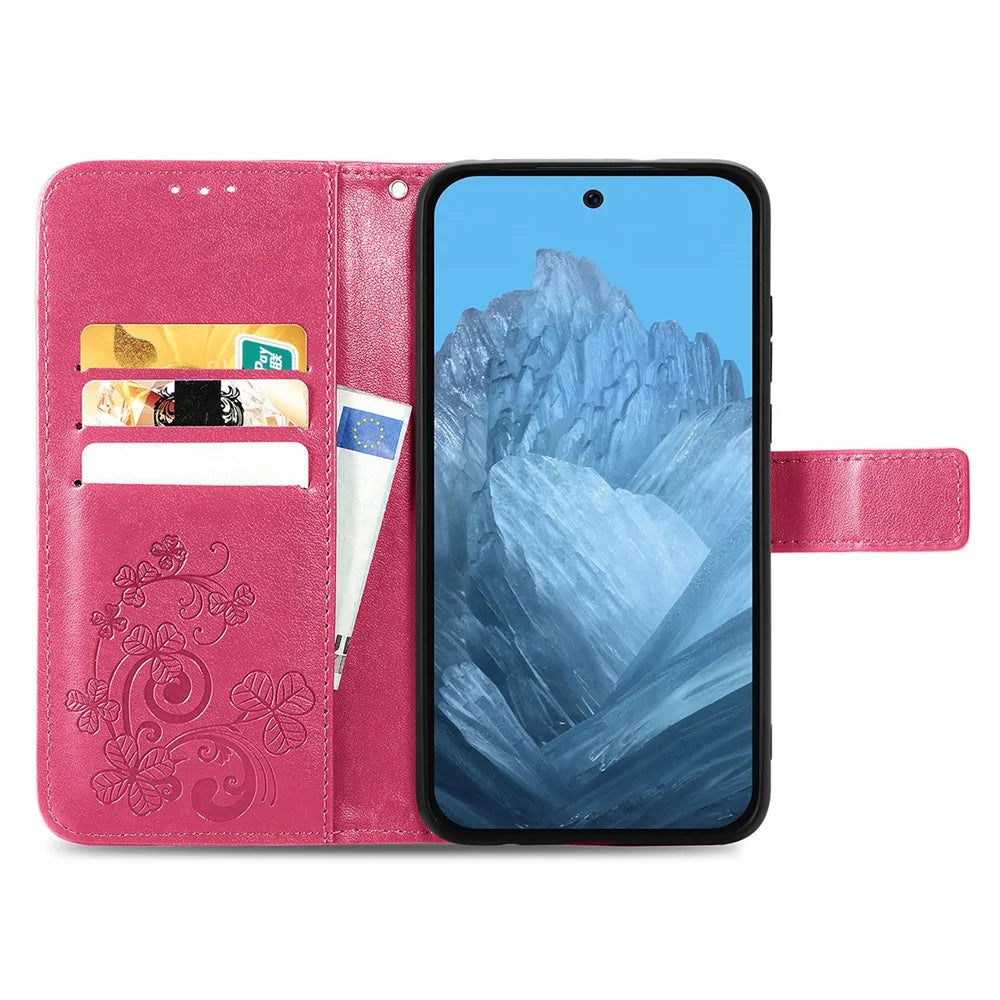 For Nothing Phone (3a) Lite 5G Leather Case Four-Leaf Clover Wallet Phone Cover - Rose - 2