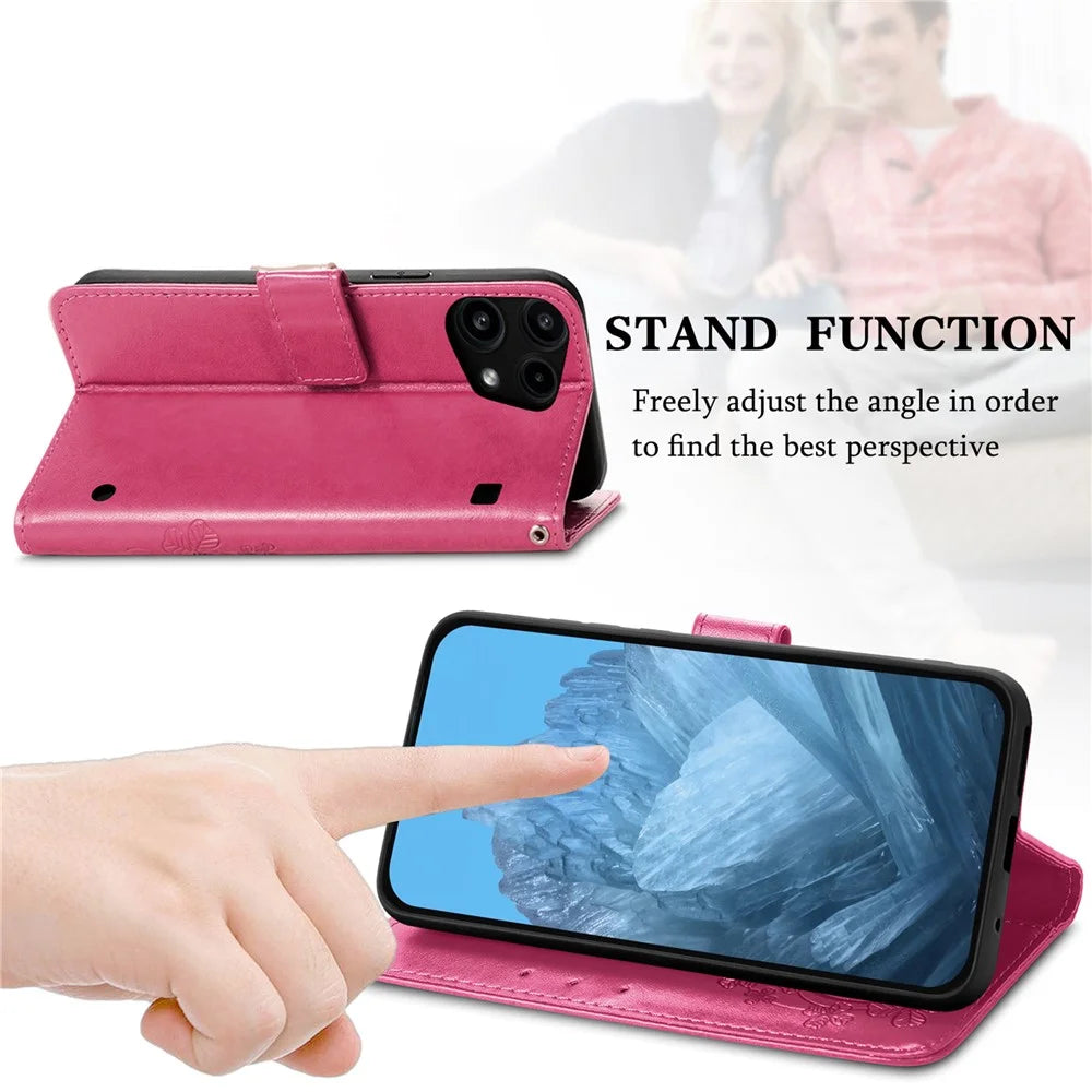 For Nothing Phone (3a) Lite 5G Leather Case Four-Leaf Clover Wallet Phone Cover - Rose - 4