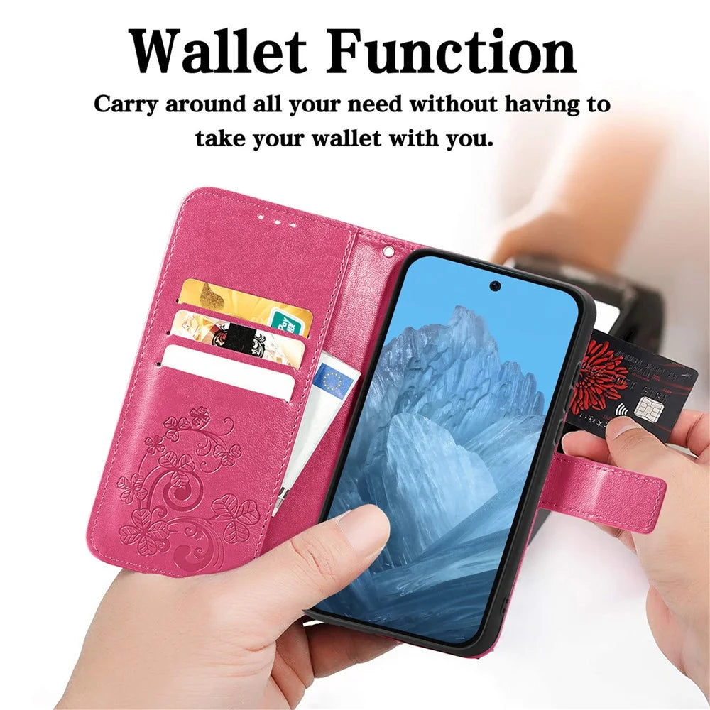 For Nothing Phone (3a) Lite 5G Leather Case Four-Leaf Clover Wallet Phone Cover - Rose - 5