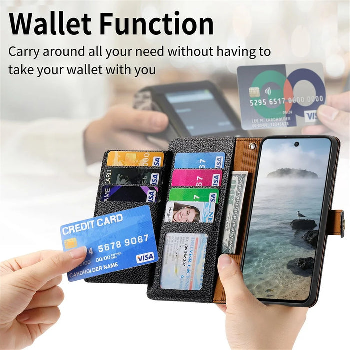 For Nothing Phone (3a) Lite 5G Case RFID Blocking Zipper Pocket Leather Wallet Phone Cover with Strap - Black - 5