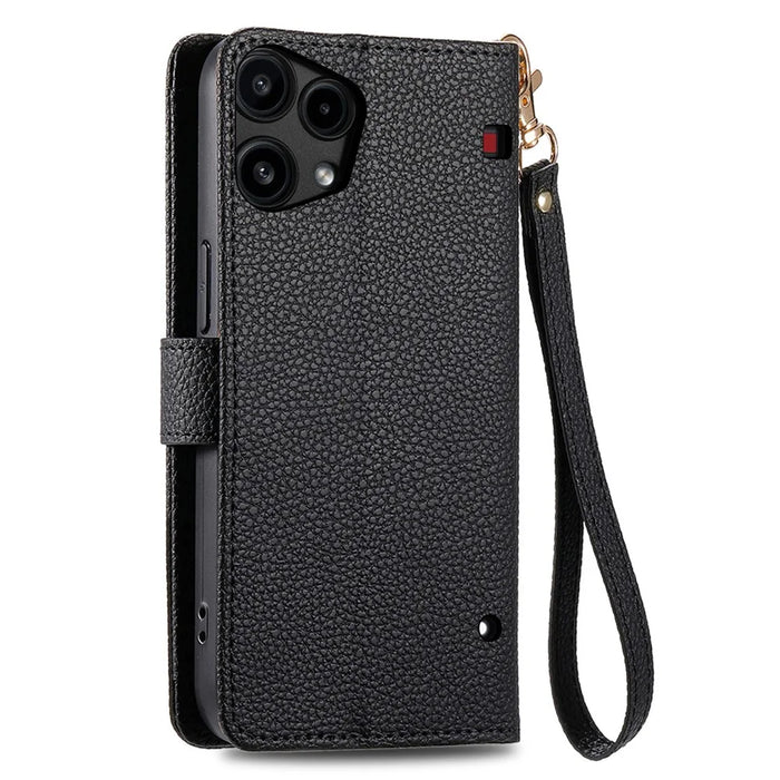 For Nothing Phone (3a) Lite 5G Case RFID Blocking Zipper Pocket Leather Wallet Phone Cover with Strap - Black - 7