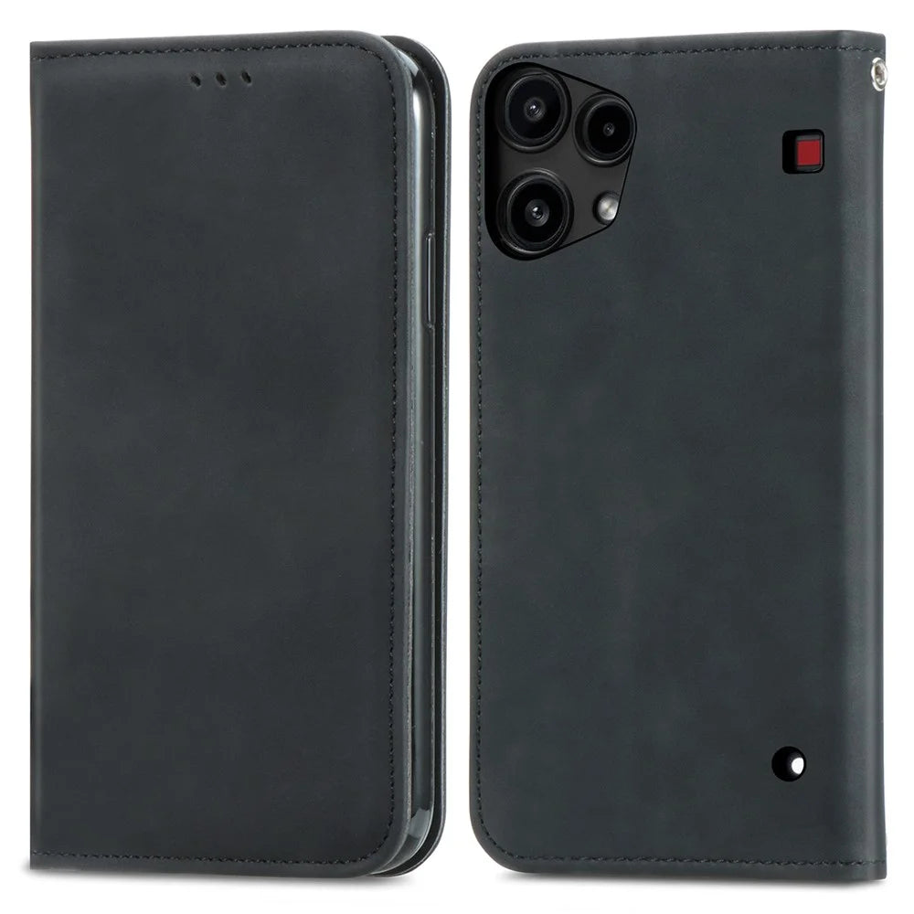 For Nothing Phone (3a) Lite 5G Leather Case with Card Holder Magnetic Absorption Phone Cover - Black - 1
