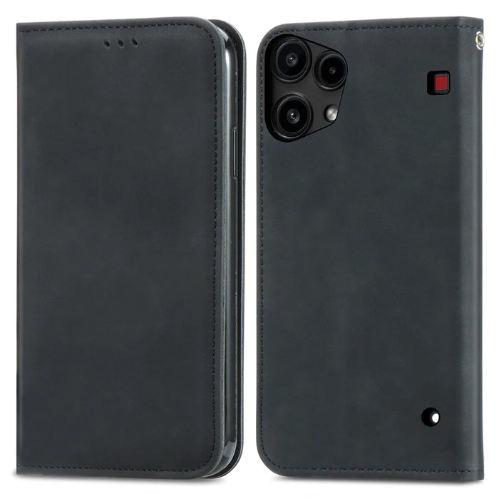 For Nothing Phone (3a) Lite 5G Leather Case with Card Holder Magnetic Absorption Phone Cover - Black - 1