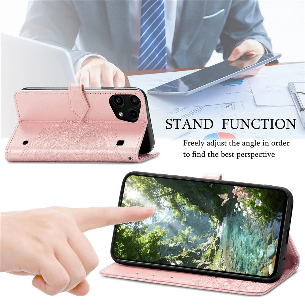 For Nothing Phone (3a) Lite 5G Wallet Case Mandala Flower Leather Phone Cover Stand - Rose Gold - 5