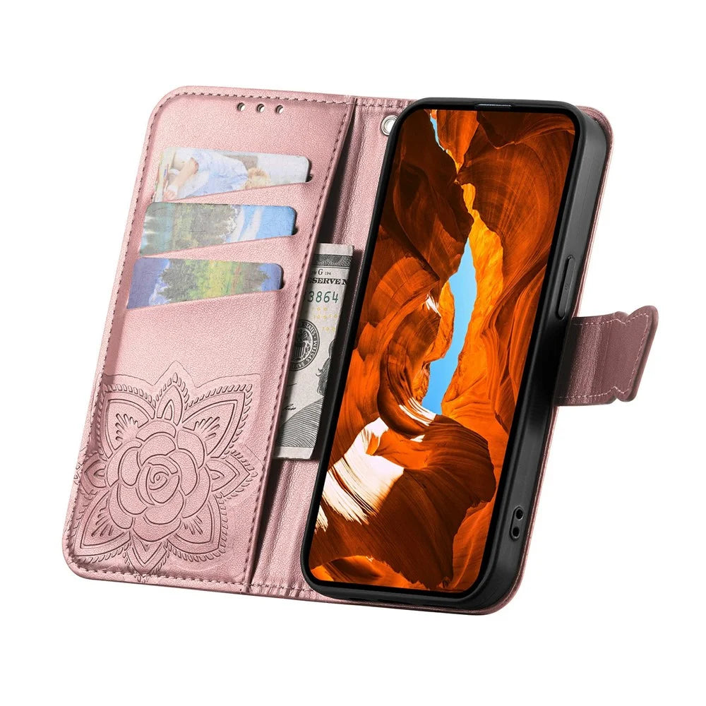 For Nothing Phone (3a) Lite 5G Case with Strap Butterfly Pattern PU Leather Wallet Phone Cover - Rose Gold - 2