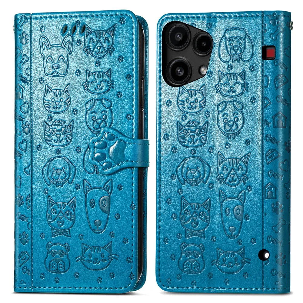 For Nothing Phone (3a) Lite 5G Case Flip Wallet Leather Phone Cover with Cute Cat Dog Pattern - Blue - 1