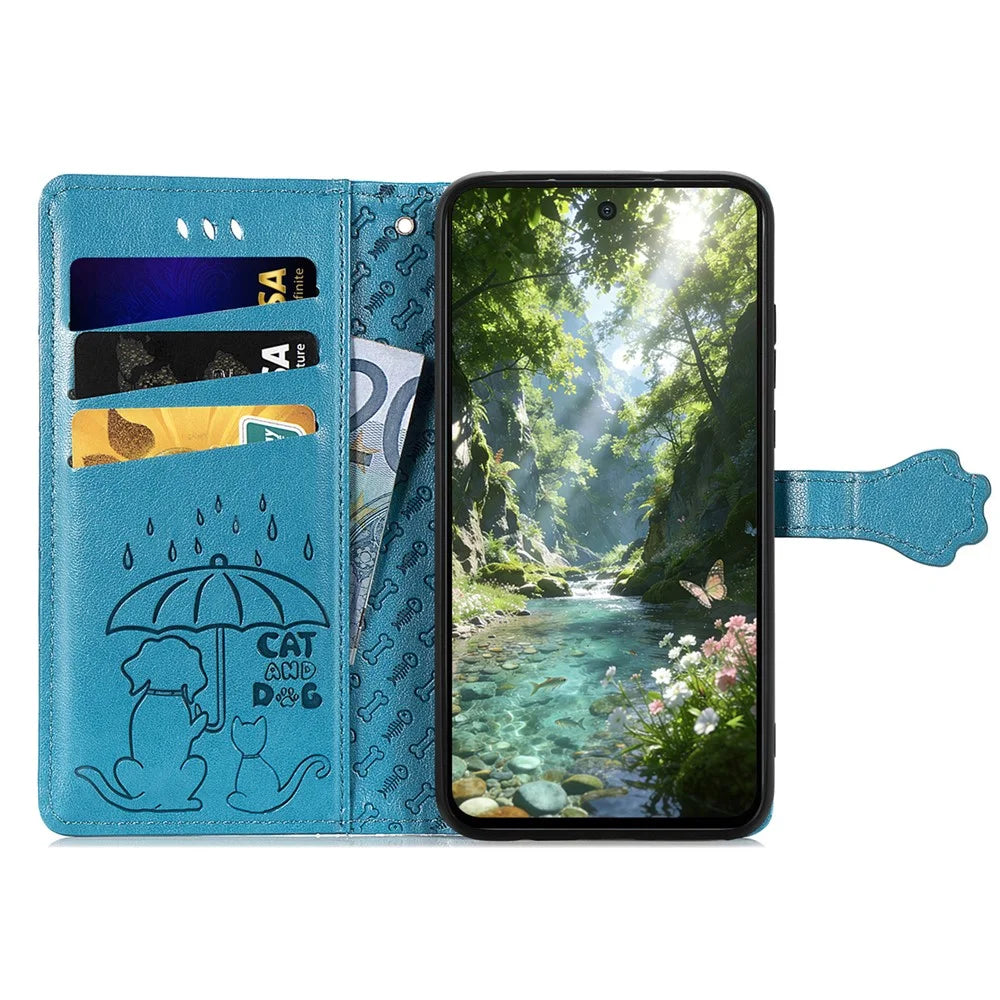 For Nothing Phone (3a) Lite 5G Case Flip Wallet Leather Phone Cover with Cute Cat Dog Pattern - Blue - 2