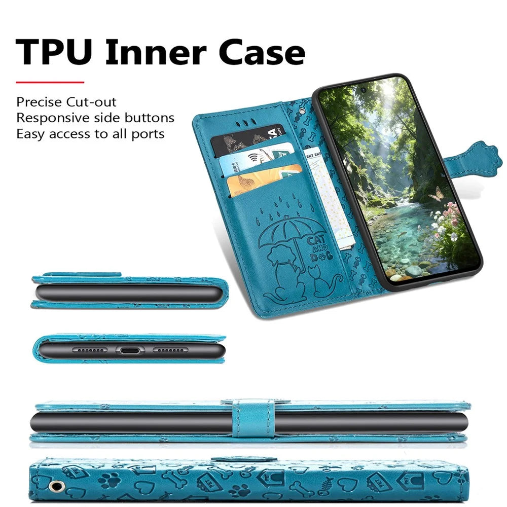 For Nothing Phone (3a) Lite 5G Case Flip Wallet Leather Phone Cover with Cute Cat Dog Pattern - Blue - 4