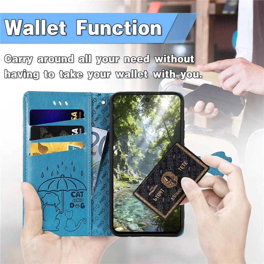 For Nothing Phone (3a) Lite 5G Case Flip Wallet Leather Phone Cover with Cute Cat Dog Pattern - Blue - 5
