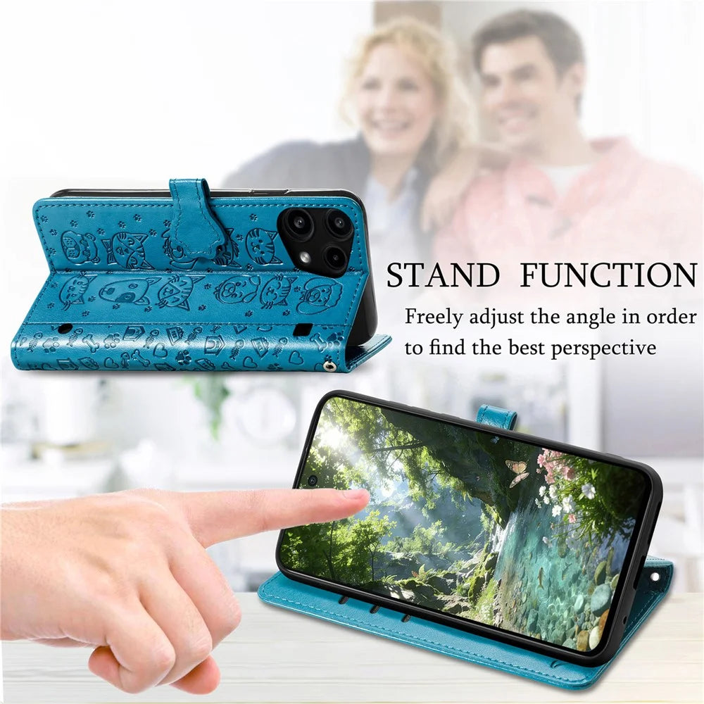 For Nothing Phone (3a) Lite 5G Case Flip Wallet Leather Phone Cover with Cute Cat Dog Pattern - Blue - 6