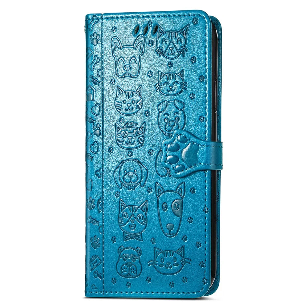 For Nothing Phone (3a) Lite 5G Case Flip Wallet Leather Phone Cover with Cute Cat Dog Pattern - Blue - 7