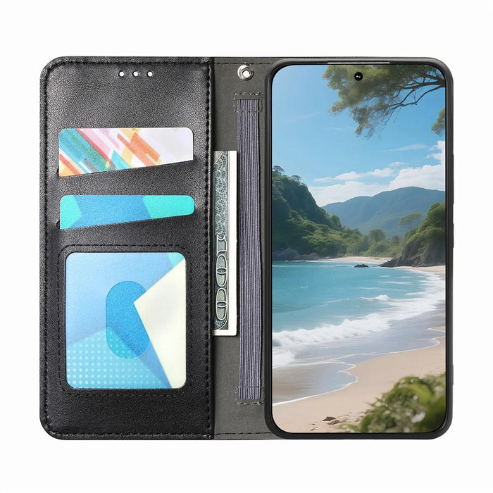 For Nothing Phone (3a) Lite 5G Case Wallet Tri-Color Stitching Leather Phone Cover with Elastic Wristband - Black - 2