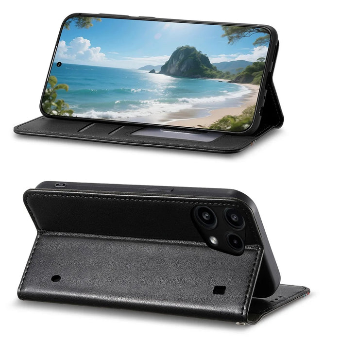 For Nothing Phone (3a) Lite 5G Case Wallet Tri-Color Stitching Leather Phone Cover with Elastic Wristband - Black - 3
