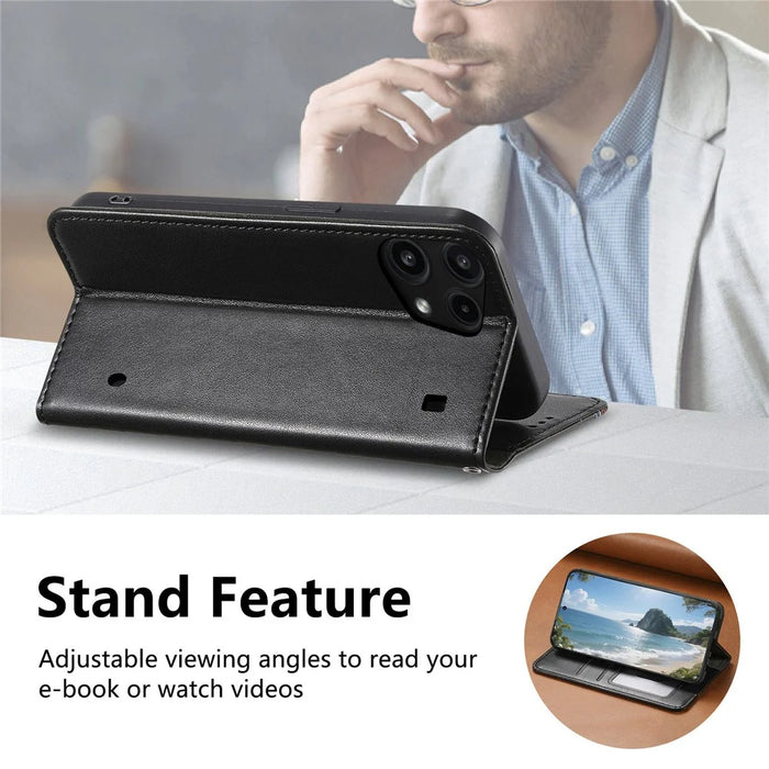 For Nothing Phone (3a) Lite 5G Case Wallet Tri-Color Stitching Leather Phone Cover with Elastic Wristband - Black - 4