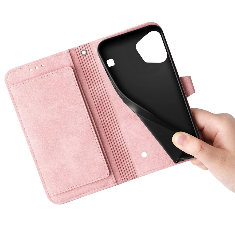 For Nothing Phone (3a) Lite 5G Zipper Wallet Case with Strap Flower Imprint PU Leather Phone Cover - Pink - 5