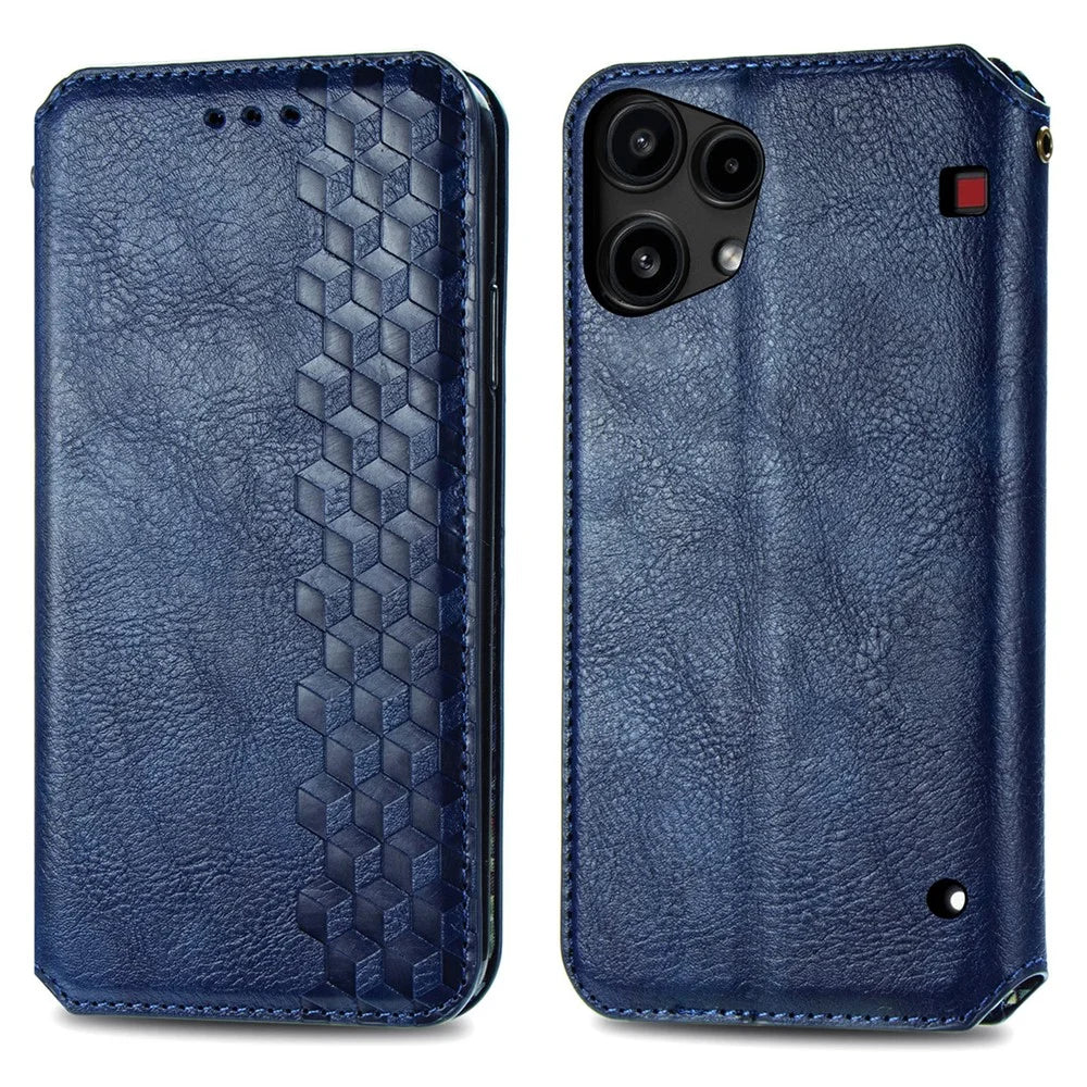 For Nothing Phone (3a) Lite 5G Case Rhombus Imprint PU Leather Wallet Phone Cover - Blue - 1
