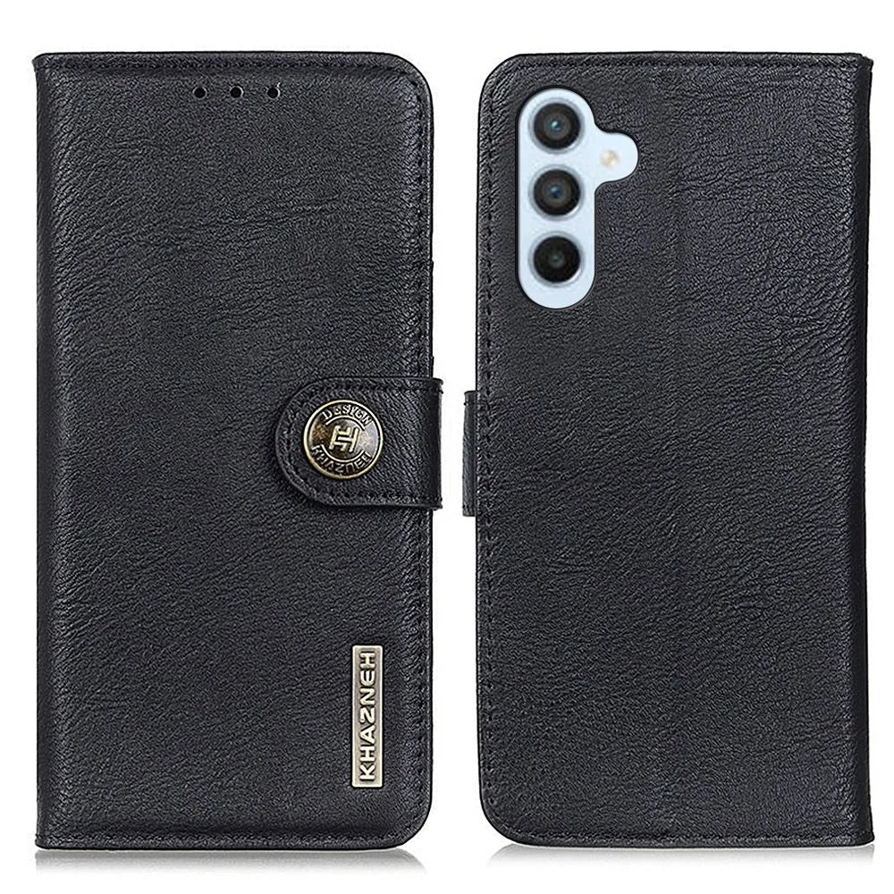 KHAZNEH for Samsung Galaxy A54 5G Cowhide Texture PU Leather Drop-proof Phone Wallet Case Stand Scratch-resistant Phone Cover Shell - Black - 1