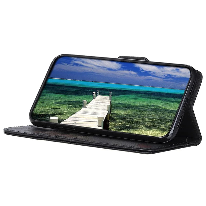 KHAZNEH for Samsung Galaxy A54 5G Cowhide Texture PU Leather Drop-proof Phone Wallet Case Stand Scratch-resistant Phone Cover Shell - Black - 3
