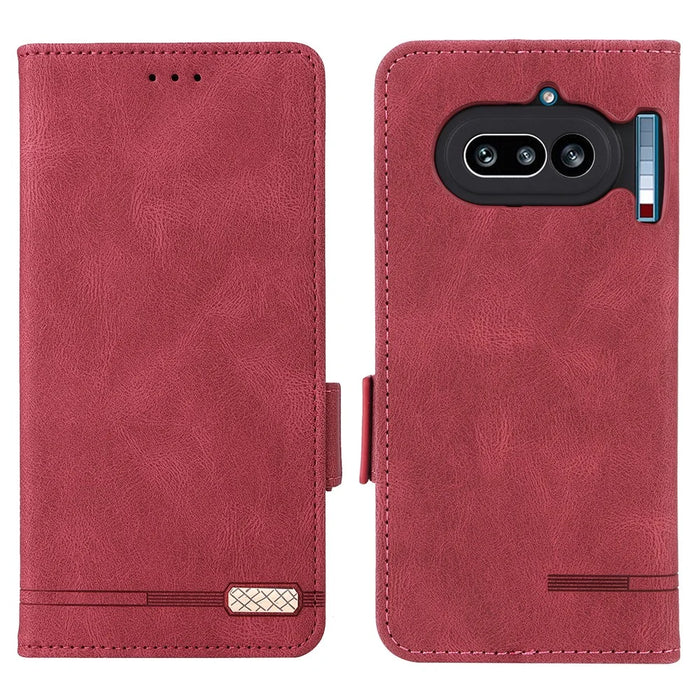 For Nothing Phone (4a) Case Leather Wallet Flip Phone Cover with Hardware Decor - Rose - 1