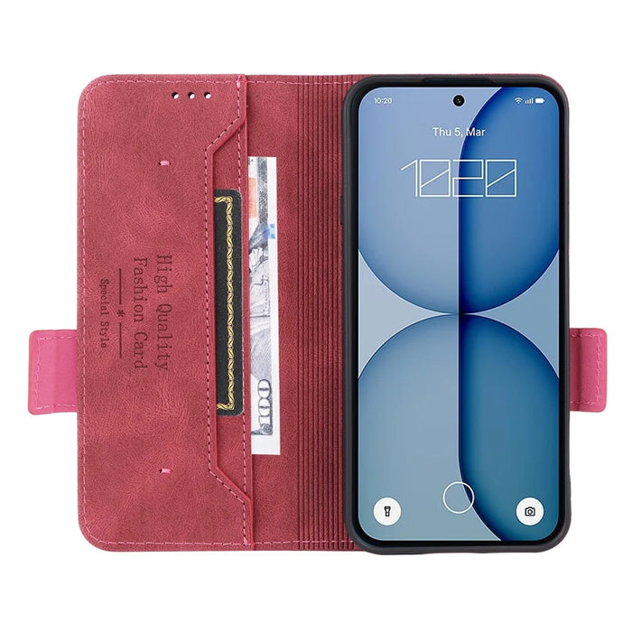 For Nothing Phone (4a) Case Leather Wallet Flip Phone Cover with Hardware Decor - Rose - 4