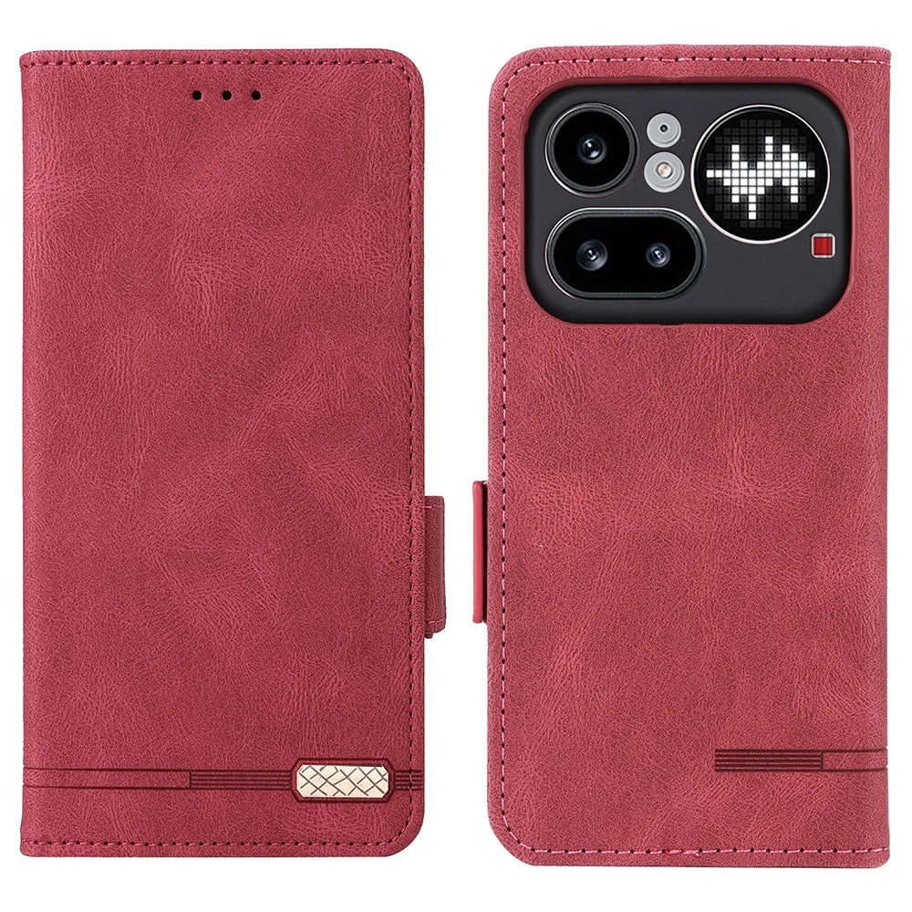 For Nothing Phone (4a) Pro Case Leather Wallet Flip Phone Cover with Hardware Decor - Rose - 1