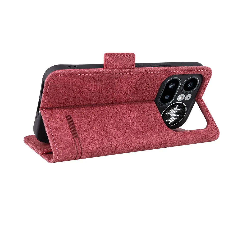 For Nothing Phone (4a) Pro Case Leather Wallet Flip Phone Cover with Hardware Decor - Rose - 2