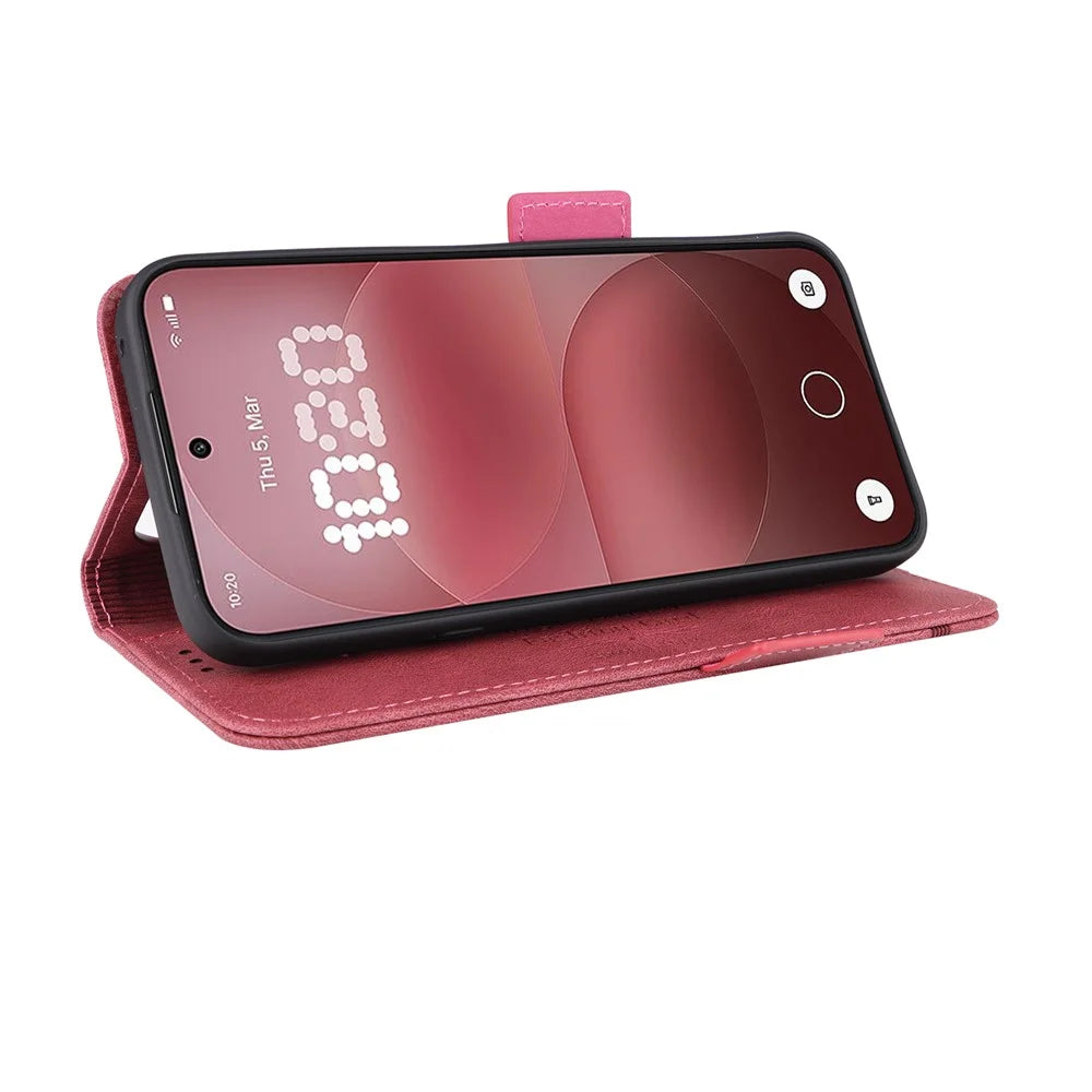 For Nothing Phone (4a) Pro Case Leather Wallet Flip Phone Cover with Hardware Decor - Rose - 3