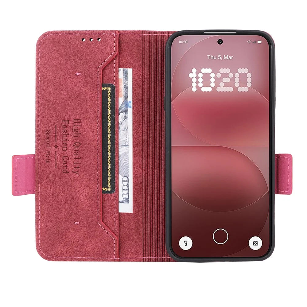 For Nothing Phone (4a) Pro Case Leather Wallet Flip Phone Cover with Hardware Decor - Rose - 4