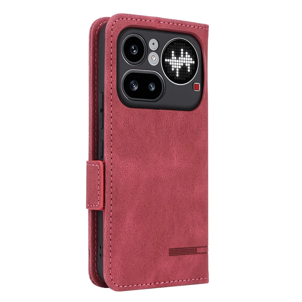 For Nothing Phone (4a) Pro Case Leather Wallet Flip Phone Cover with Hardware Decor - Rose - 6