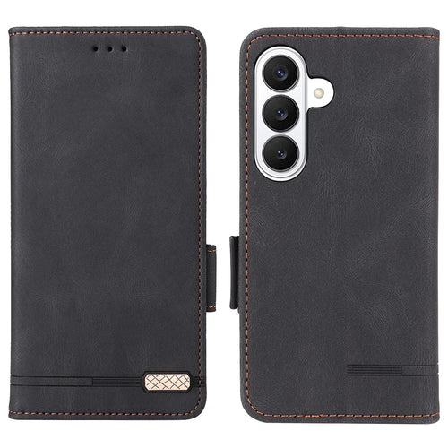 For Samsung Galaxy S26+ Case Leather Wallet Flip Phone Cover with Hardware Decor - Black - 1