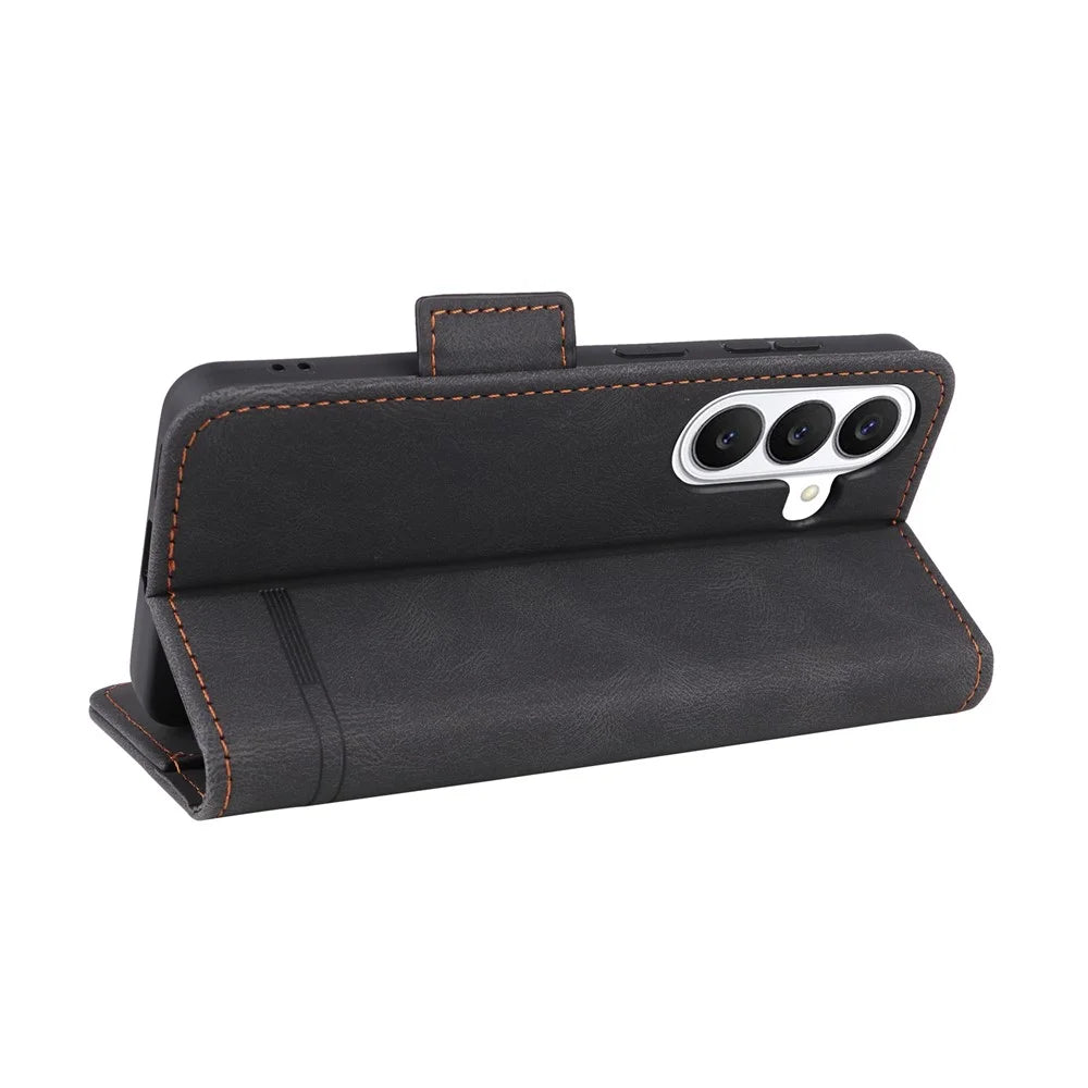 For Samsung Galaxy S26+ Case Leather Wallet Flip Phone Cover with Hardware Decor - Black - 2