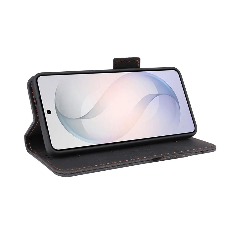 For Samsung Galaxy S26+ Case Leather Wallet Flip Phone Cover with Hardware Decor - Black - 3