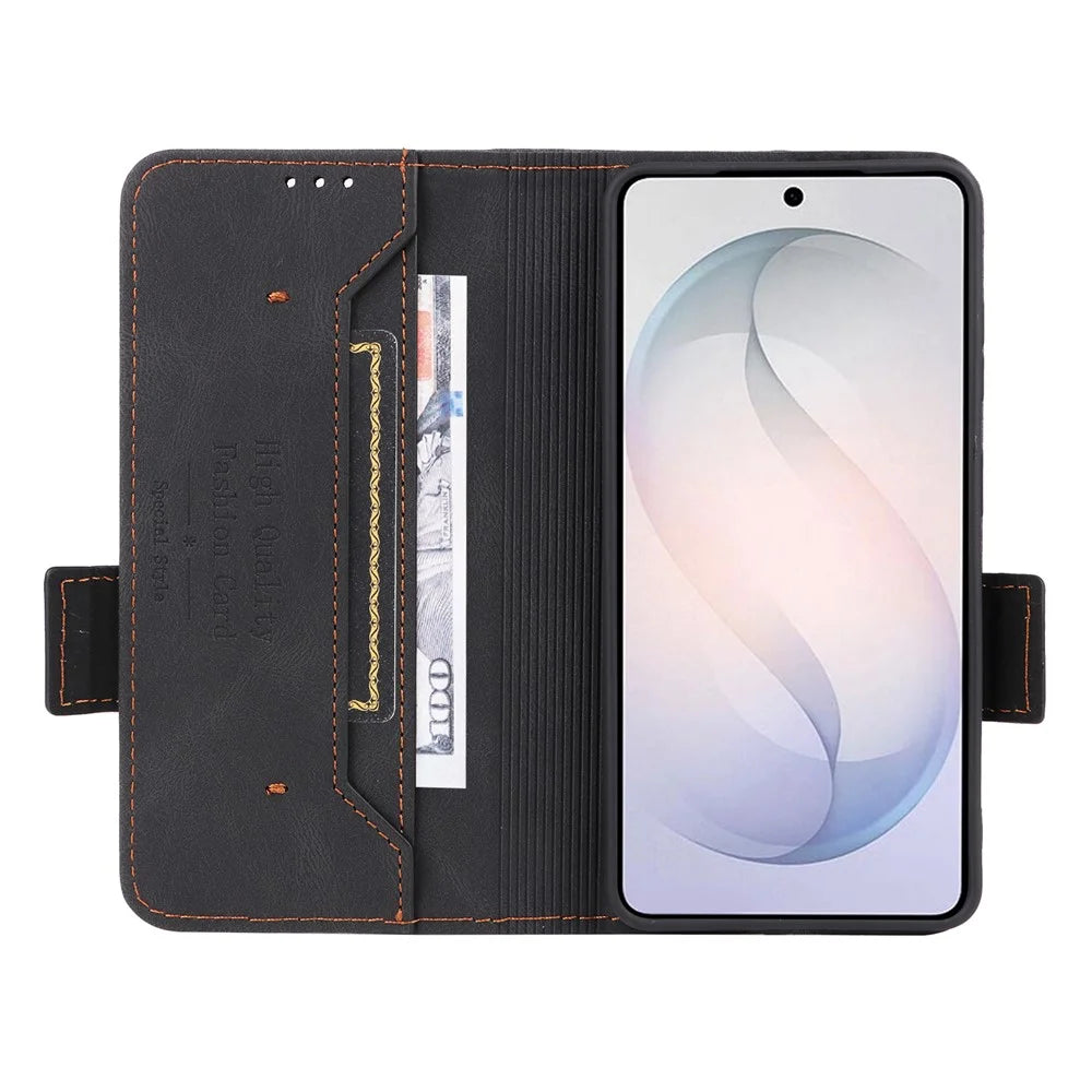 For Samsung Galaxy S26+ Case Leather Wallet Flip Phone Cover with Hardware Decor - Black - 4
