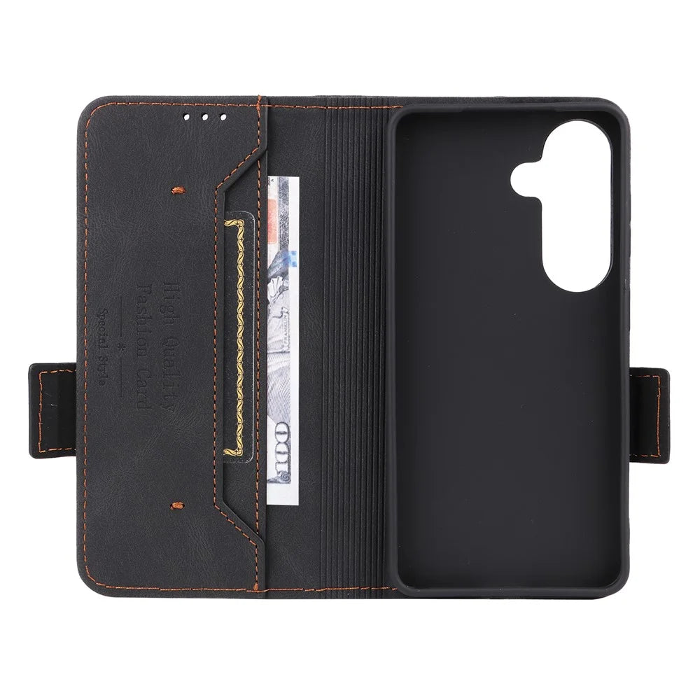 For Samsung Galaxy S26+ Case Leather Wallet Flip Phone Cover with Hardware Decor - Black - 5