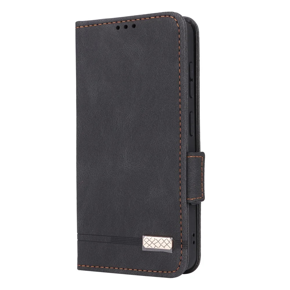 For Samsung Galaxy S26+ Case Leather Wallet Flip Phone Cover with Hardware Decor - Black - 7