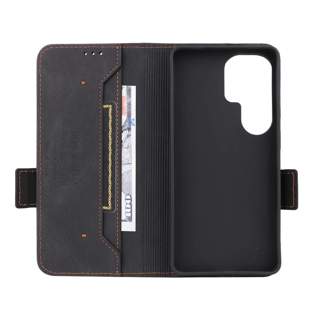 For Samsung Galaxy S26 Ultra Case Leather Wallet Flip Phone Cover with Hardware Decor - Black - 5